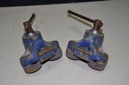 TWO VINTAGE MARPLES MFC153 FLOOR BOARD CLAMPS overpainted silver, some rust showing through, some