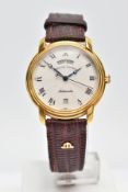 A GENTS AUTOMATIC MAURICE LACROIX WRISTWATCH, round champagne dial signed 'Maurice Lacroix', Roman