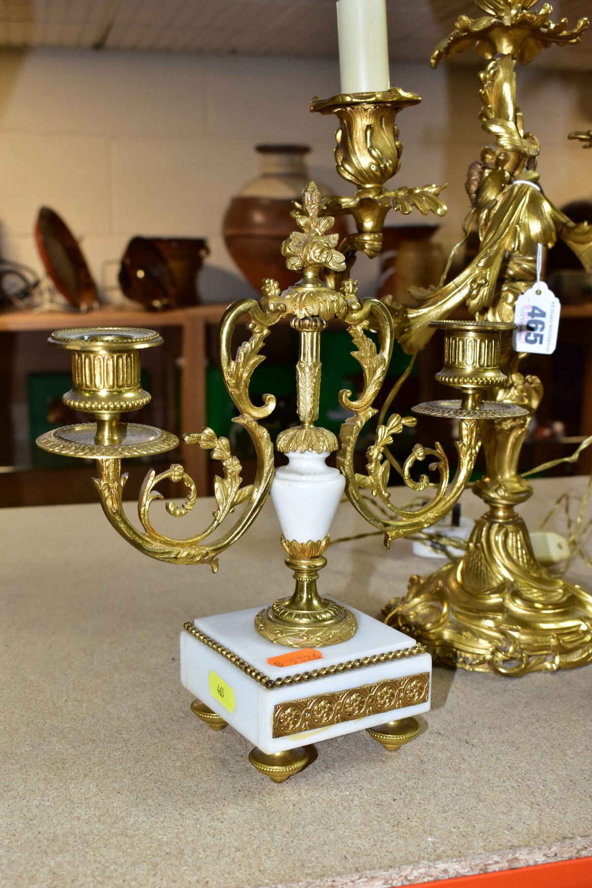 A GILT METAL TABLE LAMP IN THE FORM OF A THREE LIGHT CANDELABRA, height approximately 45cm excluding - Image 7 of 10