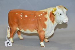 A BESWICK HEREFORD BULL, No 949, in red colourway, circular Beswick backstamp (Condition:- no