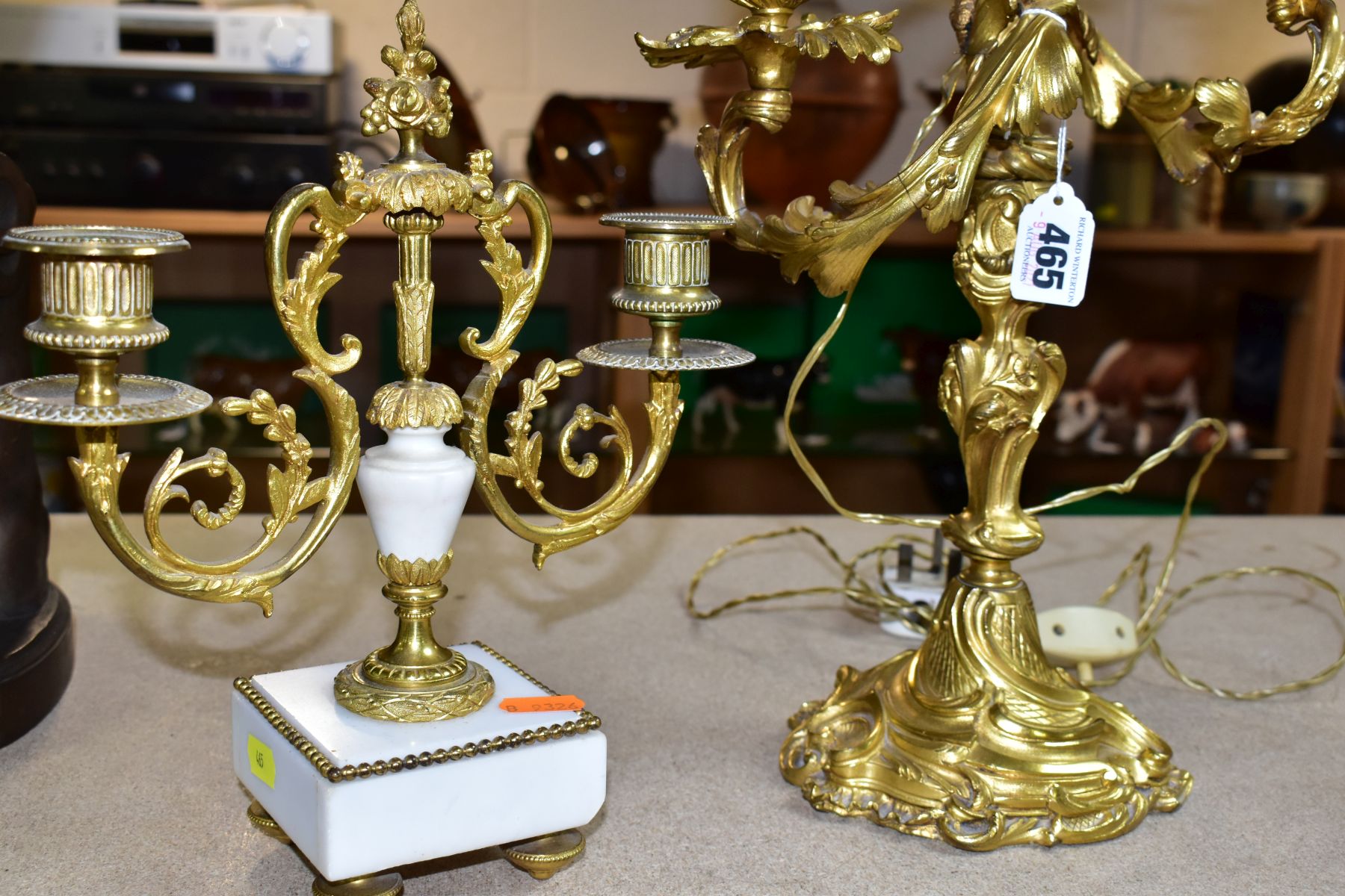 A GILT METAL TABLE LAMP IN THE FORM OF A THREE LIGHT CANDELABRA, height approximately 45cm excluding - Image 6 of 10