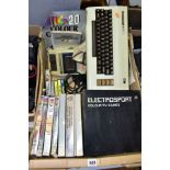 TWO BOXES OF RETRO GAMING AND COMPUTER ACCESSORIES ETC, to include a Commodore VIC 20 computer