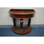 A VICTORIAN MAHOGANY DEMI LUNE DUCHESS WASHSTAND, with a raised back, supported by a central