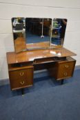 A G PLAN LIBRENZA AFROMOSIA TEAK DRESSING TABLE with triple mirrors and various drawers, width 125cm