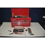 A STACK ON METAL MECHANICS CHEST containing various tools and hardware including long sockets , a