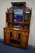 AN EDWARDIAN ROSEWOOD AND MARQUETRY INLAID DISPLAY CABINET, comprising of an arrangement of mirrors,