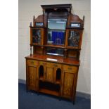 AN EDWARDIAN ROSEWOOD AND MARQUETRY INLAID DISPLAY CABINET, comprising of an arrangement of mirrors,