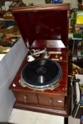 A WIND-UP GRAMOPHONE, supplied by Ryland Huntley of Bath, possibly a HMV model, fitted with an