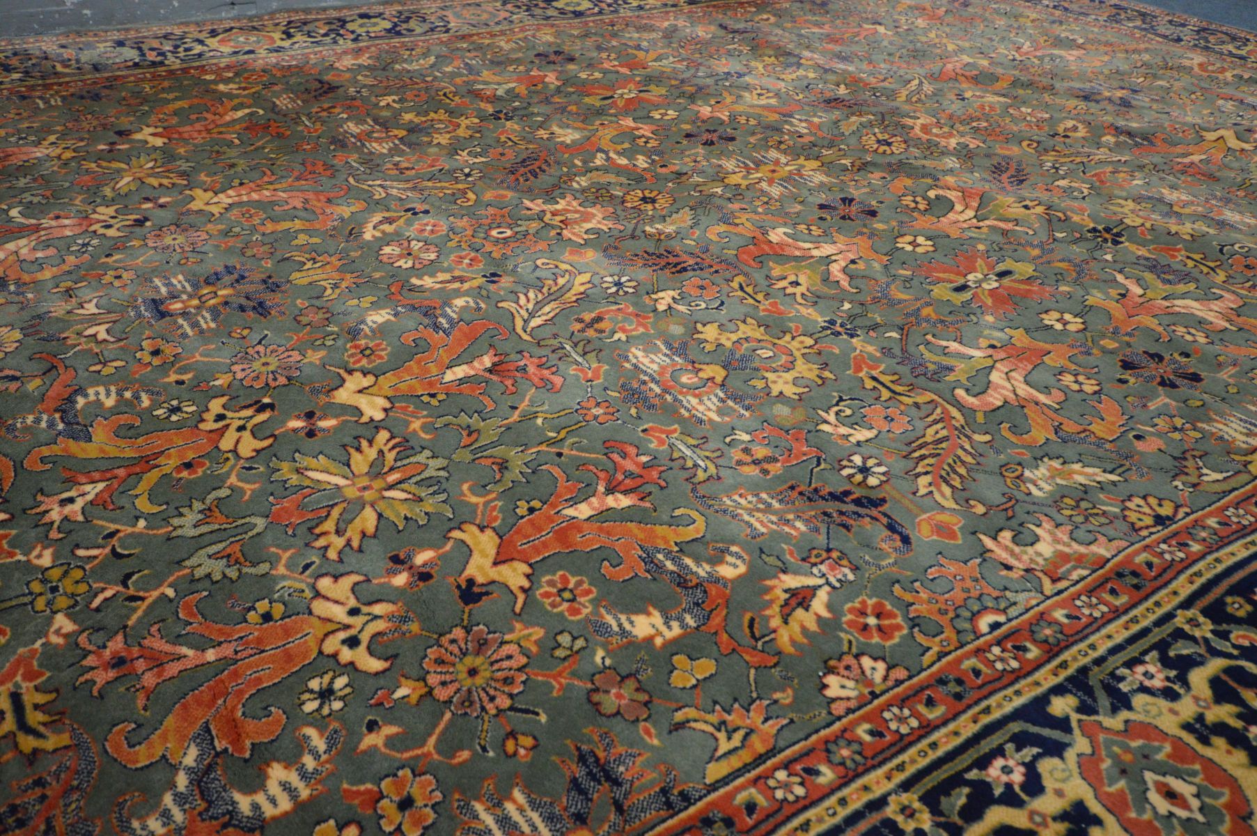 A LARGE WOOLLEN TABRIZ STYLE CARPET SQUARE, 346cm x 250cm and a pink tekke rug and a red rug (3) - Image 2 of 7