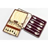 A CASED SET OF SILVER COFFEE SPOONS AND SIX SILVER TEASPOONS, the cased set of six silver coffee