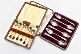 A CASED SET OF SILVER COFFEE SPOONS AND SIX SILVER TEASPOONS, the cased set of six silver coffee