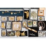 A SELECTION OF COSTUME JEWELLERY, to include a Monet butterfly brooch, two Napier imitation pearl