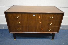 A LOW G PLAN LIBRENZA AFROMOSIA TEAK CHEST OF TWO LONG DRAWERS, width 97cm x depth 48cm x height