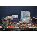 A COLLECTION OF VINTAGE CAR AND MOTORCYCLE PARTS including air horns, Indicator and taillights,