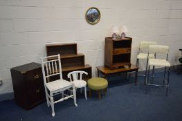 A QUANTITY OF OCCASSIONAL FURNITURE to include a Reprodux mahogany cabinet, a glass top mahogany