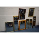 A COLLECTION OF EIGHT VARIOUS MIRRORS, of various sizes and materials, largest mirror size, 54cm x