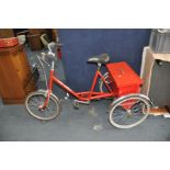 A PASHLEY POST OFFICE TRICYCLE with wooden back box, 3 speed twist grip gears, min seat height 30in