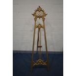 A GILTWOOD FRENCH STYLE ARTIST EASEL, foliate decoration, width 60cm x height 190cm