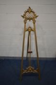 A GILTWOOD FRENCH STYLE ARTIST EASEL, foliate decoration, width 60cm x height 190cm