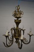 A GILT METAL SIX BRANCH FRENCH CHANDELIER, height 61cm