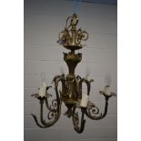 A GILT METAL SIX BRANCH FRENCH CHANDELIER, height 61cm