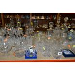 A QUANTITY OF CUT GLASS ETC, to include a set of six brandy glasses, six whisky glasses, six wine