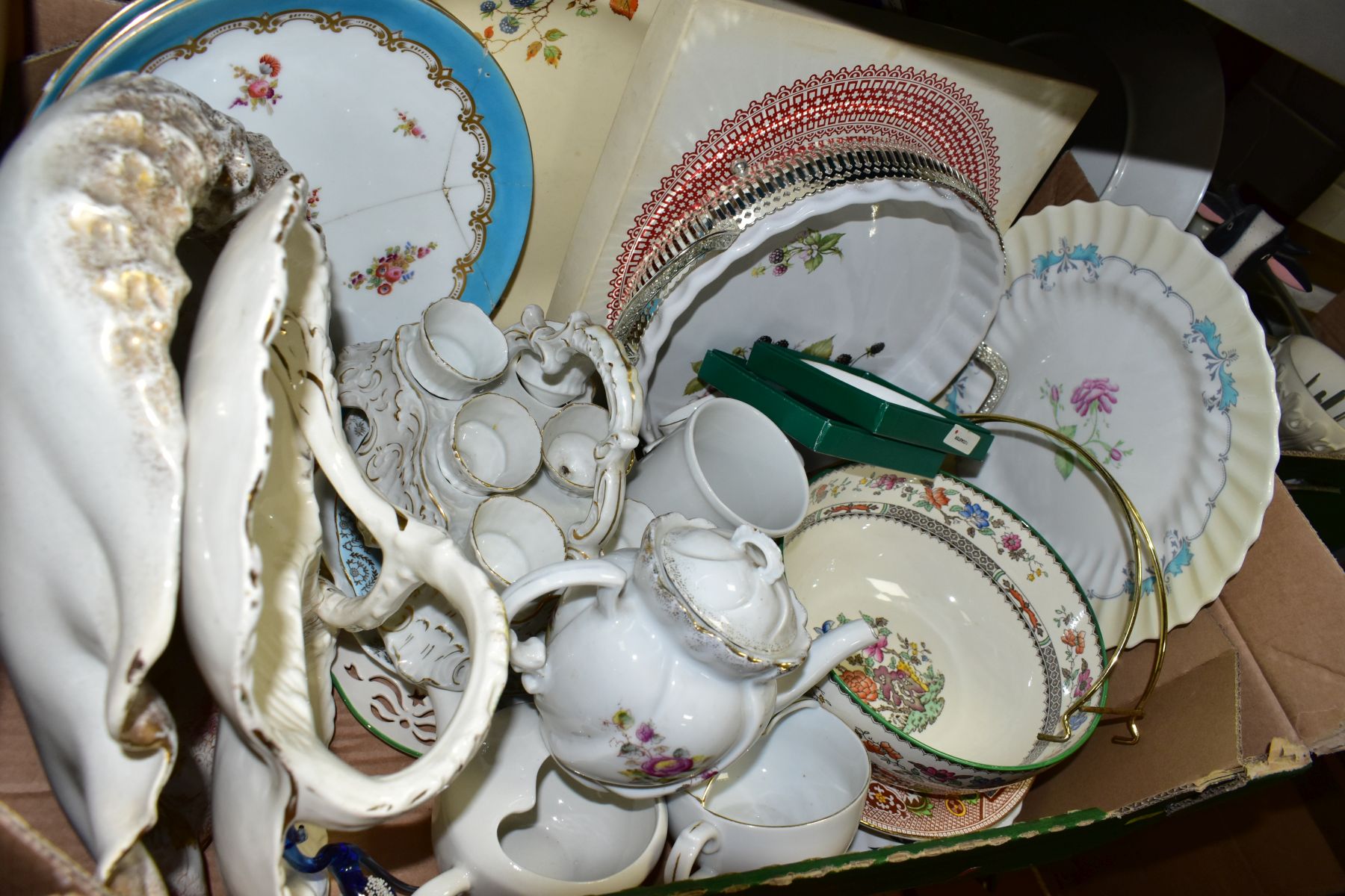 FOUR BOXES OF TEAWARES, VASES, ORNAMENTS, ETC, to include Spode 'Cutie-Kitten' cup and saucer and - Image 9 of 12