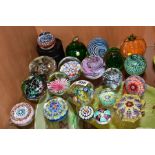 TWENTY MODERN GLASS PAPERWEIGHTS, mostly unbranded, various designs including Millefior, bubble