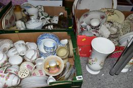 THREE BOXES AND LOOSE CERAMICS, to include Aynsley 'Forget Me Not' teapot, 12154 pattern tea