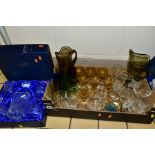 TWO BOXES AND LOOSE GLASSWARE, to include a boxed Bohemian Crystal decanter and four glasses and a
