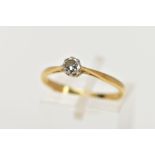 AN 18CT GOLD DIAMOND SINGLE STONE RING, designed with a claw set, round brilliant cut diamond,
