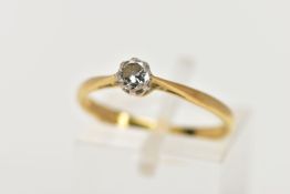 AN 18CT GOLD DIAMOND SINGLE STONE RING, designed with a claw set, round brilliant cut diamond,