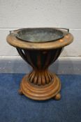 A 19TH CENTURY CONTINENTAL WALNUT VENEER AND STRUNG INLAID WINE COOLER, with brass handle and