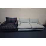 A HARLEQUIN TWO PIECE LOUNGE SUITE, matching frames but different upholstery and colours, comprising