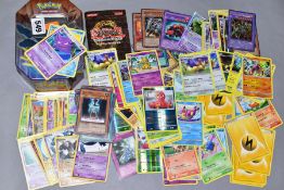 A QUANTITY OF POKEMON CARDS - over one hundred Pokemon cards and over forty Yu-Gi-Oh cards, all