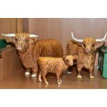 BESWICK HIGHLAND CATTLE, comprising Bull No 2008, Highland Cow No 1740 and Calf No 1827D (3) (