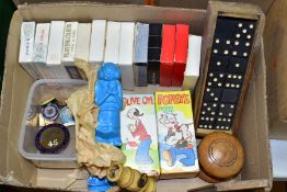 A BOX OF SUNDRY ITEMS ETC, to include enamel pin and lapel badges - Send for Churchill, Walsall