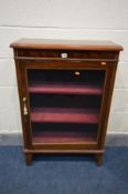 A GEORGIAN MAHOGANY AND INLAID GLAZED SINGLE DOOR BOOKCASE, width 66cm x depth 29cm x height