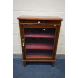 A GEORGIAN MAHOGANY AND INLAID GLAZED SINGLE DOOR BOOKCASE, width 66cm x depth 29cm x height