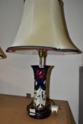 A MOORCROFT POTTERY TABLELAMP IN THE TRIBUTE TO CHARLES RENNIE MACKINTOSH PATTERN, with original