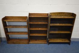 THREE VARIOUS OAK OPEN BOOKCASES