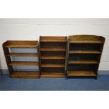 THREE VARIOUS OAK OPEN BOOKCASES