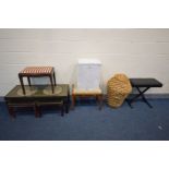A QUANTITY OF OCCASIONAL FURNITURE, to include an atlas coffee/nest of three tables, stag stool,