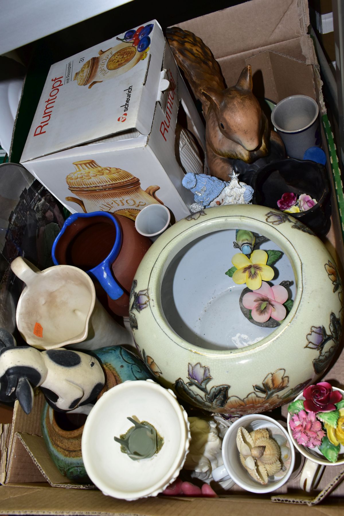 FOUR BOXES OF TEAWARES, VASES, ORNAMENTS, ETC, to include Spode 'Cutie-Kitten' cup and saucer and - Image 11 of 12