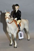 A BESWICK HUNTSWOMAN, No 1730, style two, grey horse, Beswick crest backstamp, height 21.5cm (