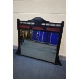 AN EDWARDIAN EBONISED OVERMANTEL MIRROR, 127cm x 103cm