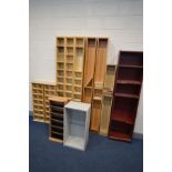 A QUANTITY OF OPEN SHELVES/BOOKCASES, of various sizes, shapes and materials (Sd, losses) along with