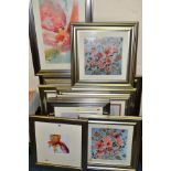FOURTEEN MODERN DECORATIVE PRINTS, all in silver frames, mounted, framed and glazed, subjects