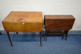 AN EDWARDIAN MAHOGANY AND INLAID SUTHERLAND TABLE and a Georgian Pembrooke table with a single