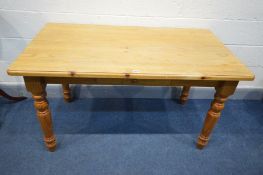 A PINE KITCHEN TABLE with a single drawer, length 135cm x depth 75cm x 77cm